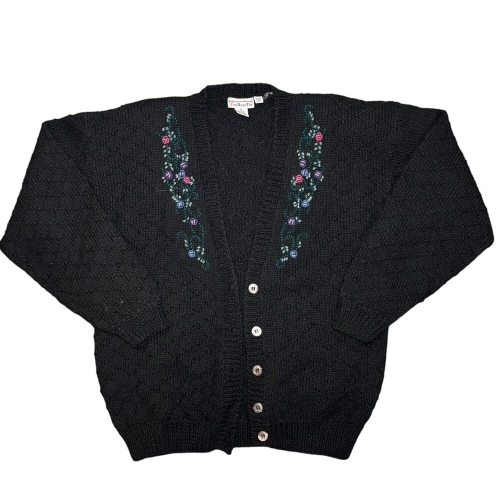 Talbots 100% Wool Hand Knit V Neck Cardigan Sweater Size Medium